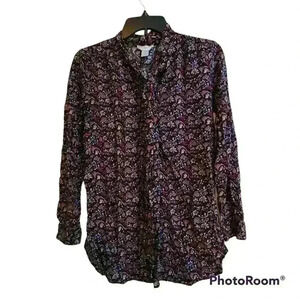 801. Loft long sleeve button cuff paisley top xs